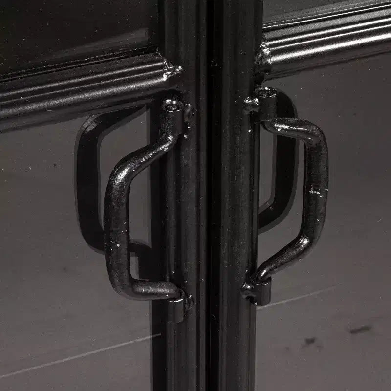 76" Tall Arched 2-Door Glass Storage Cabinet – Black Iron Frame