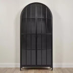 76" Tall Arched 2-Door Glass Storage Cabinet – Black Iron Frame