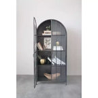 76" Tall Arched 2-Door Glass Storage Cabinet – Black Iron Frame