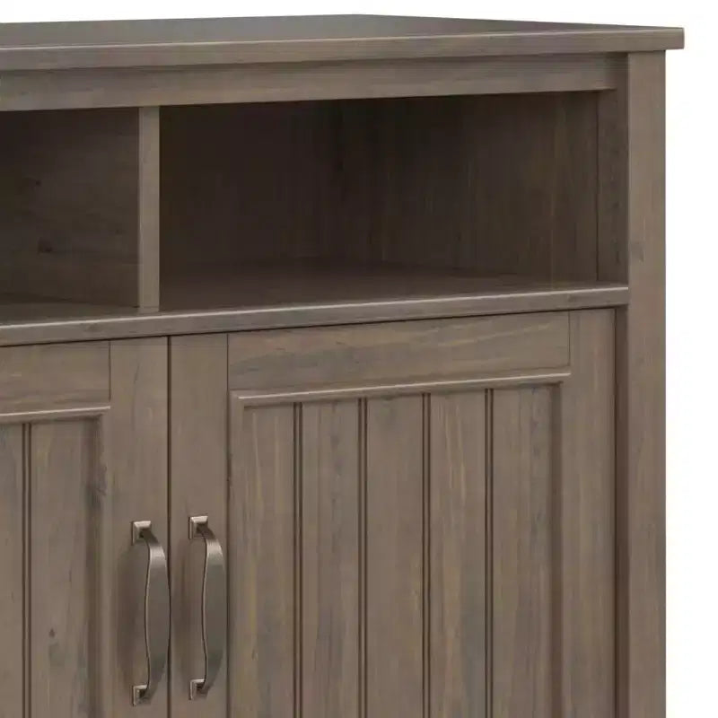 Medium Storage Cabinet – Smoky Brown Solid Wood, Adjustable Shelves & Cord Management
