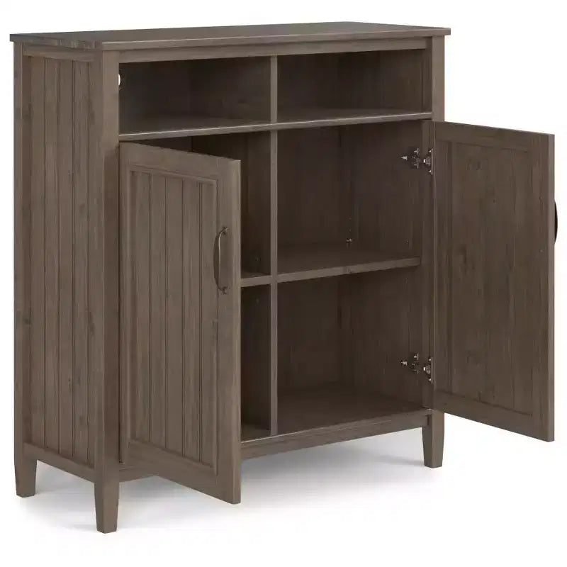 Medium Storage Cabinet – Smoky Brown Solid Wood, Adjustable Shelves & Cord Management