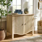 2-Door Cabinet with Slatted Doors – Natural Wood, Anti-Tip Anchoring