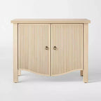 2-Door Cabinet with Slatted Doors – Natural Wood, Anti-Tip Anchoring