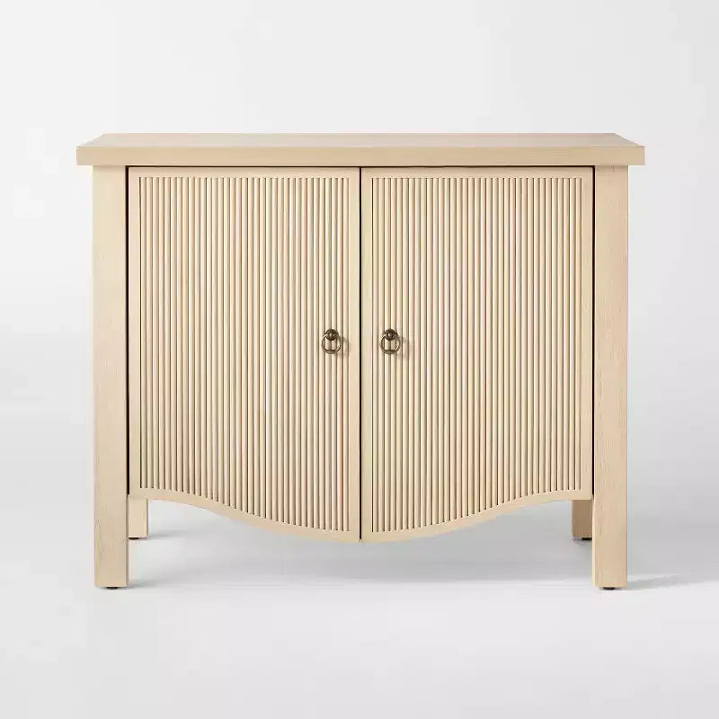 2-Door Cabinet with Slatted Doors – Natural Wood, Anti-Tip Anchoring