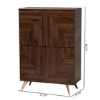 Mid-Century Modern Shoe Cabinet – Walnut Brown & Gold, 6 Shelves, 18 Pairs