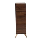 Mid-Century Modern Shoe Cabinet – Walnut Brown & Gold, 6 Shelves, 18 Pairs