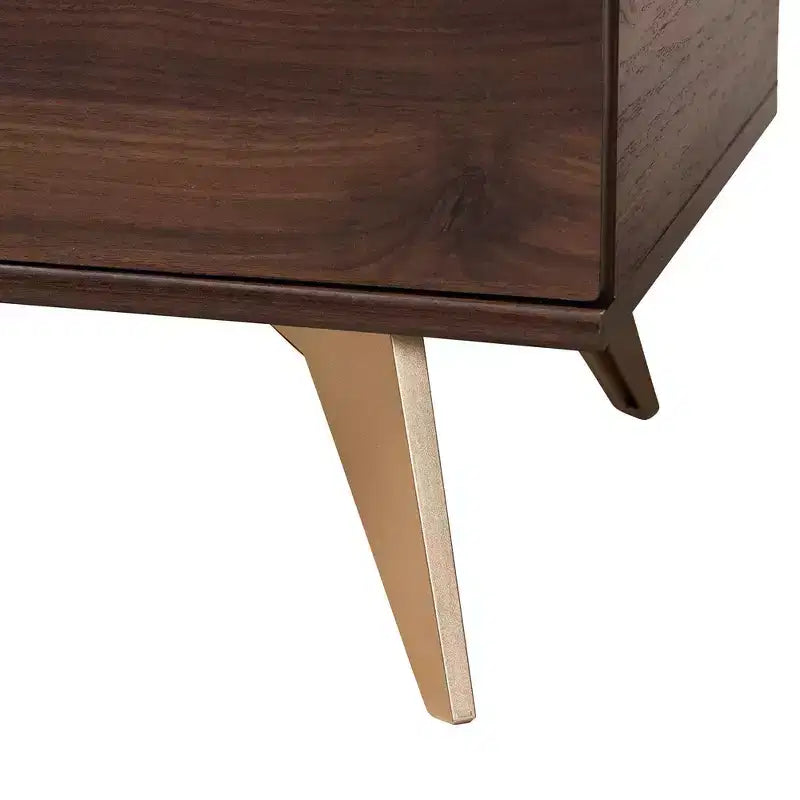 Mid-Century Modern Shoe Cabinet – Walnut Brown & Gold, 6 Shelves, 18 Pairs