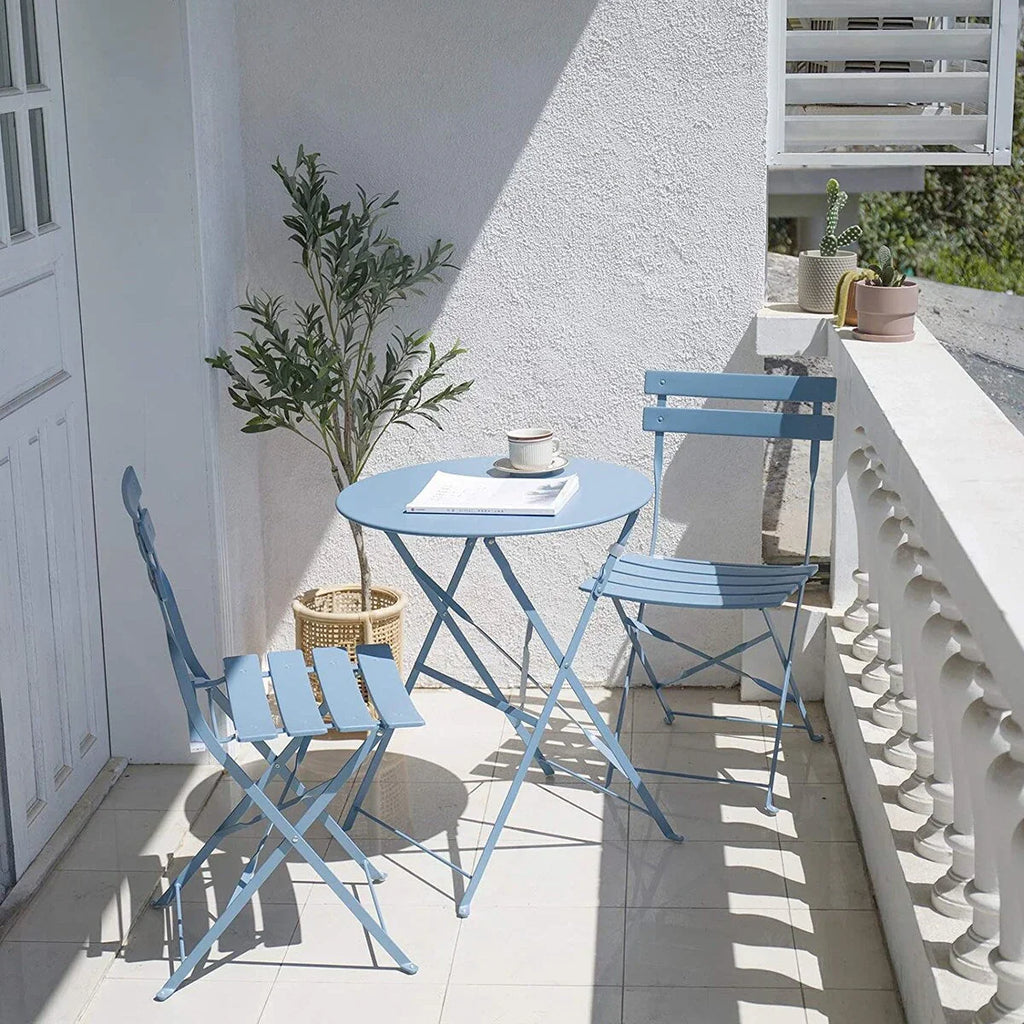 Set bistro pieghevole in metallo da 3 pezzi, set conversazione resistente alle intemperie per esterni/interni, per patio, cortile, giardino