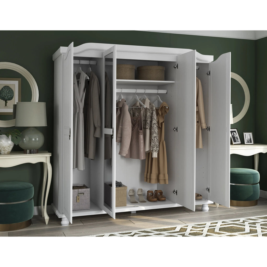 Palace Imports Armadio Kyle a 4 Ante in 100% Legno Massello con Ante in Legno Massello o a Specchio