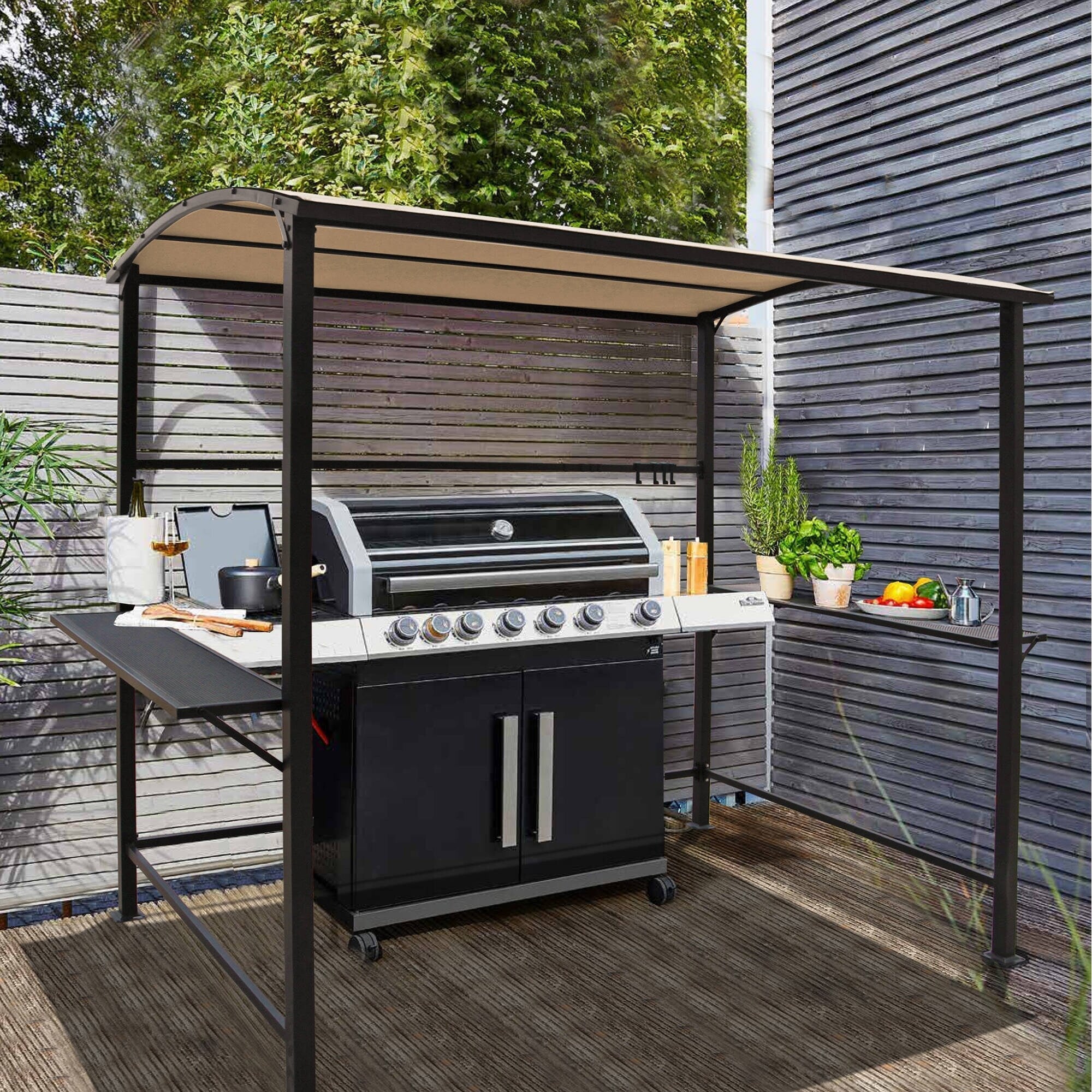 Gazebo da esterno con struttura in acciaio 1,5 x 2,4 m con tettoia per barbecue