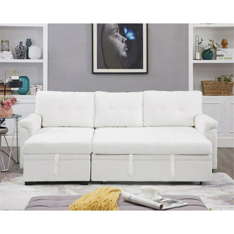 Divano componibile convertibile reversibile con letto estraibile, chaise longue con contenitore nascosto e gambe durevoli