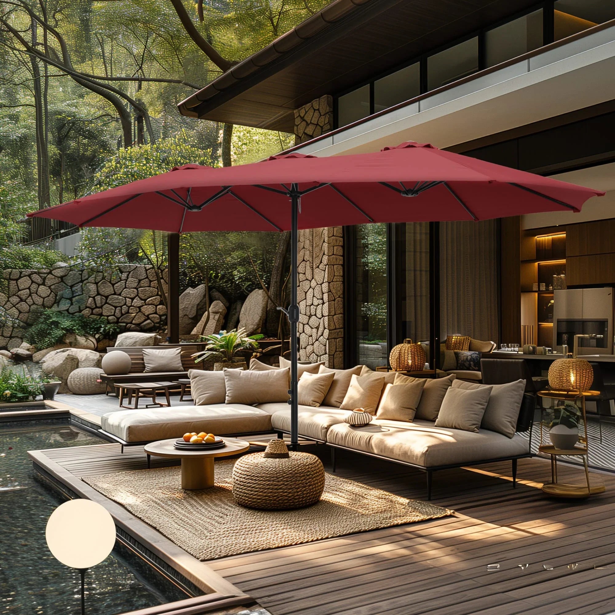 MAISON ARTS Ombrellone Doppio da 4,5 m, Extra Large, per Patio, con Base Inclusa