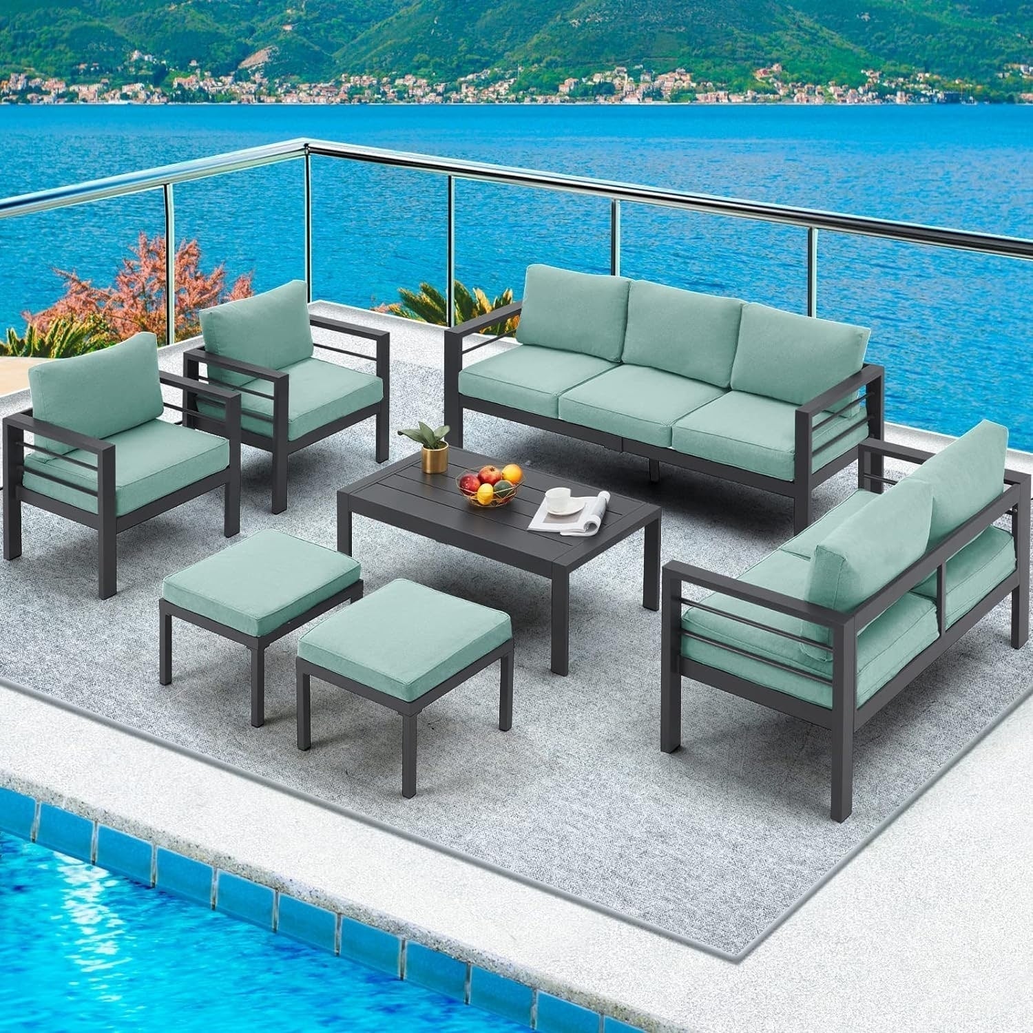 AECOJOY Set di mobili da giardino a 7 pezzi in alluminio Set da conversazione per esterni