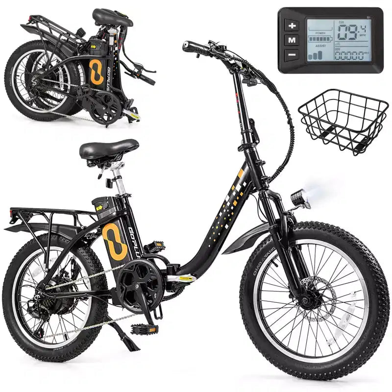 Costway Bici Elettrica Pieghevole da Montagna per Adulti con Pneumatici Fat da 20 pollici, Motore Brushless da 750W, 54V 13Ah UL2849