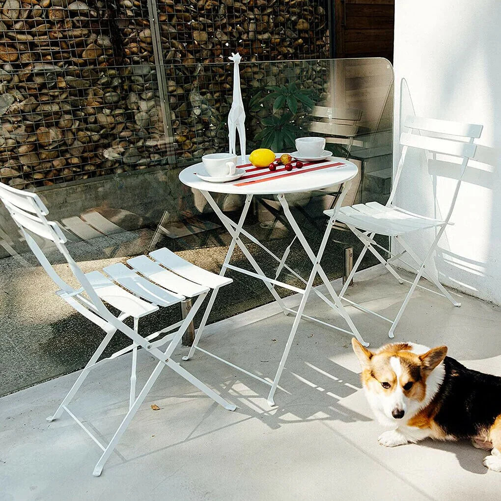 Set bistro pieghevole in metallo da 3 pezzi, set conversazione resistente alle intemperie per esterni/interni, per patio, cortile, giardino