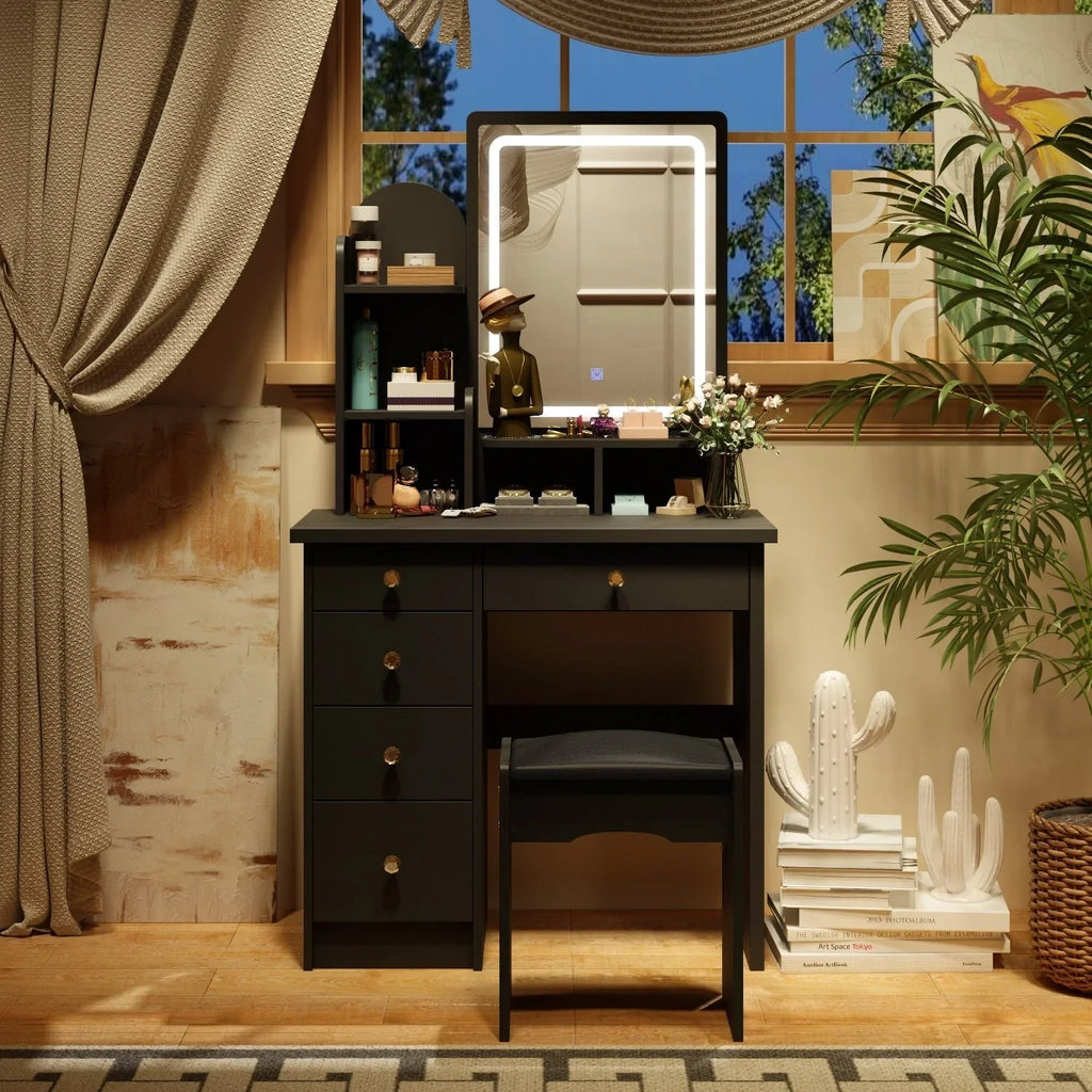 Tavolo da Trucco con Luci a LED, Specchio e Sgabello