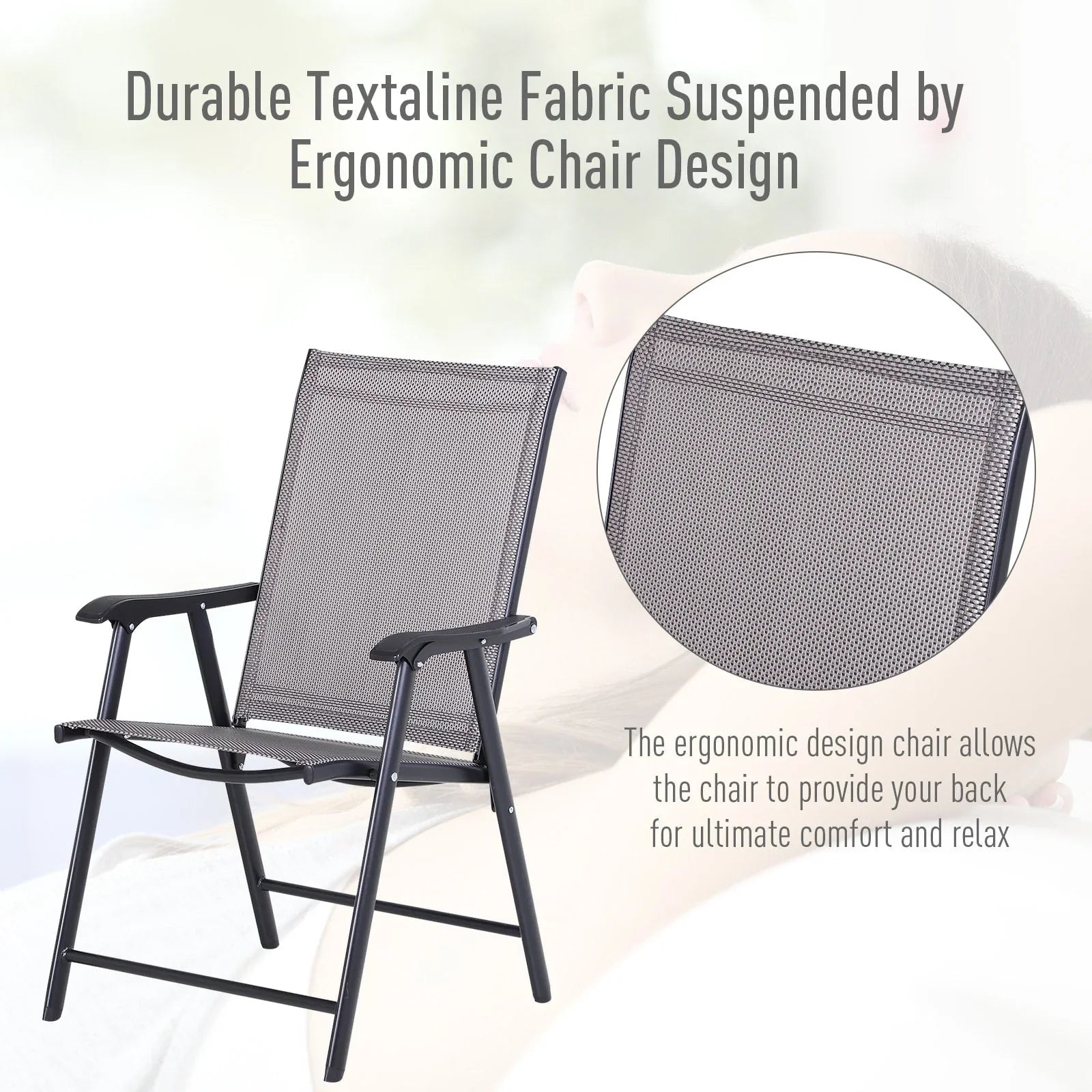 Set di 4 sedie pieghevoli Outsunny per patio, dal design semplice ed elegante, comode per terrazza, giardino, cortile e viaggio