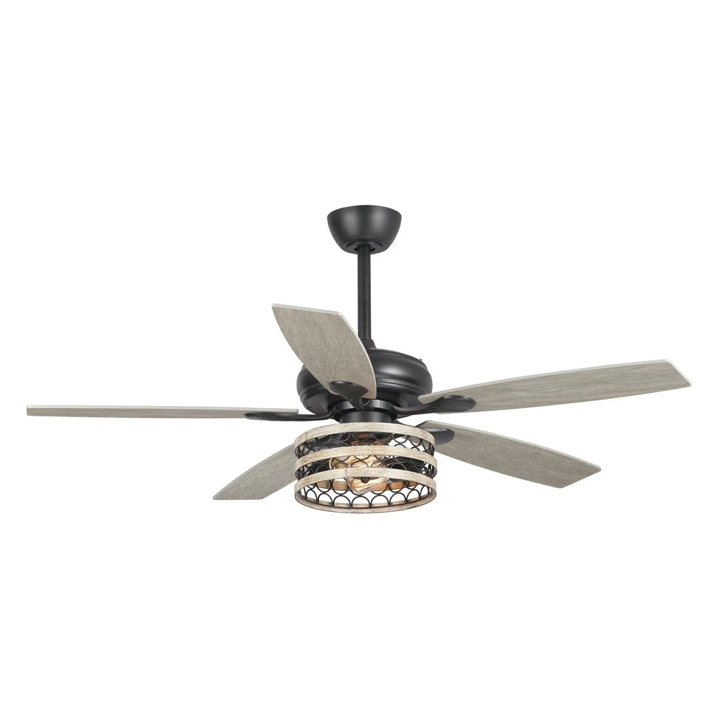 Ventilatore da soffitto da 52 pollici Farmhouse Driftwood a 5 pale, nero, con gabbia, con telecomando