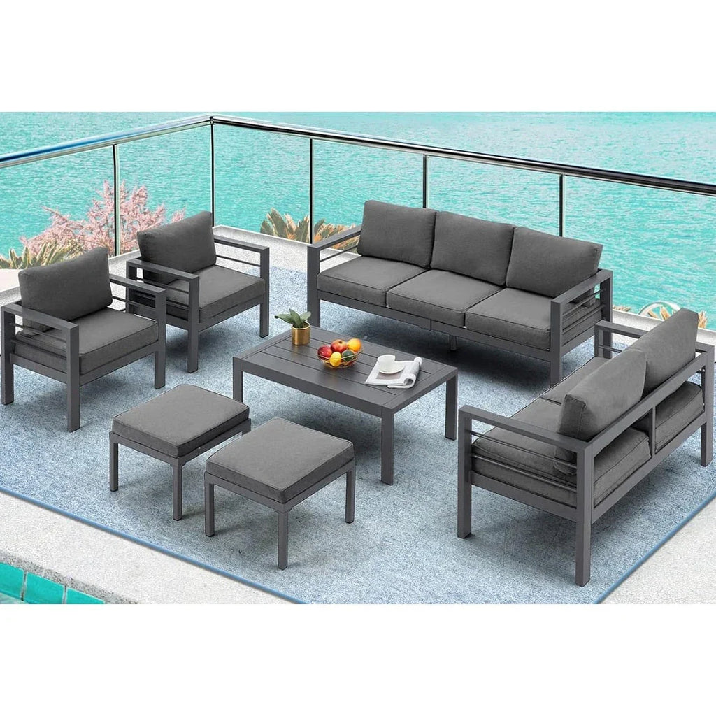 AECOJOY Set di mobili da giardino a 7 pezzi in alluminio Set da conversazione per esterni