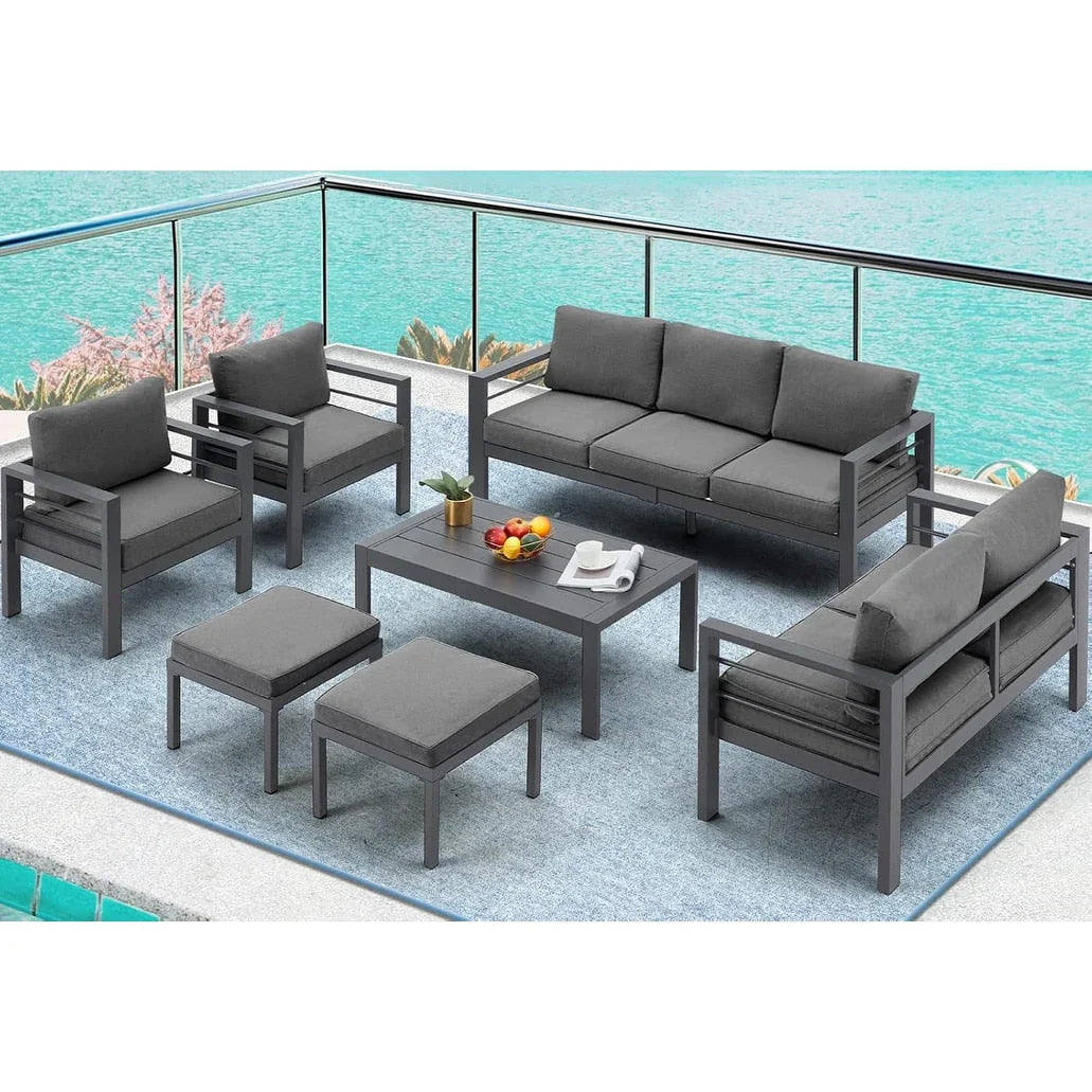 AECOJOY Set di mobili da giardino a 7 pezzi in alluminio Set da conversazione per esterni
