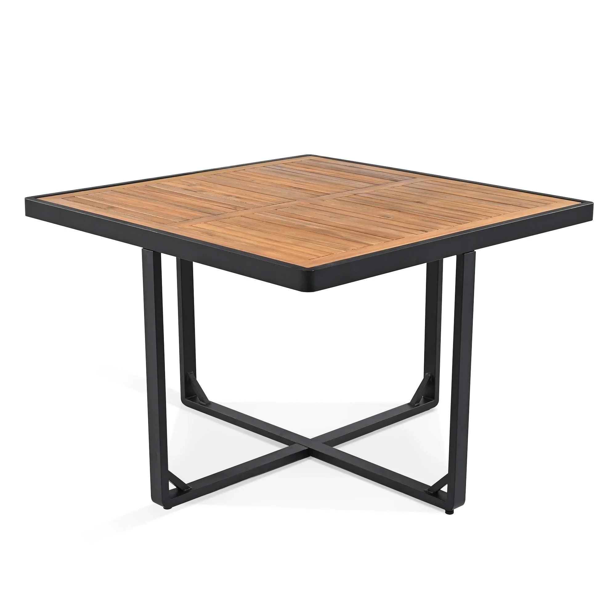 Set da pranzo da esterno in legno di acacia da 18 pezzi, 8 sedie imbottite e 8 pouf e 2 tavoli quadrati
