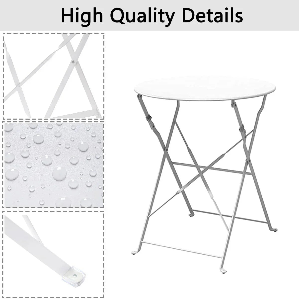 Set bistro pieghevole in metallo da 3 pezzi, set conversazione resistente alle intemperie per esterni/interni, per patio, cortile, giardino