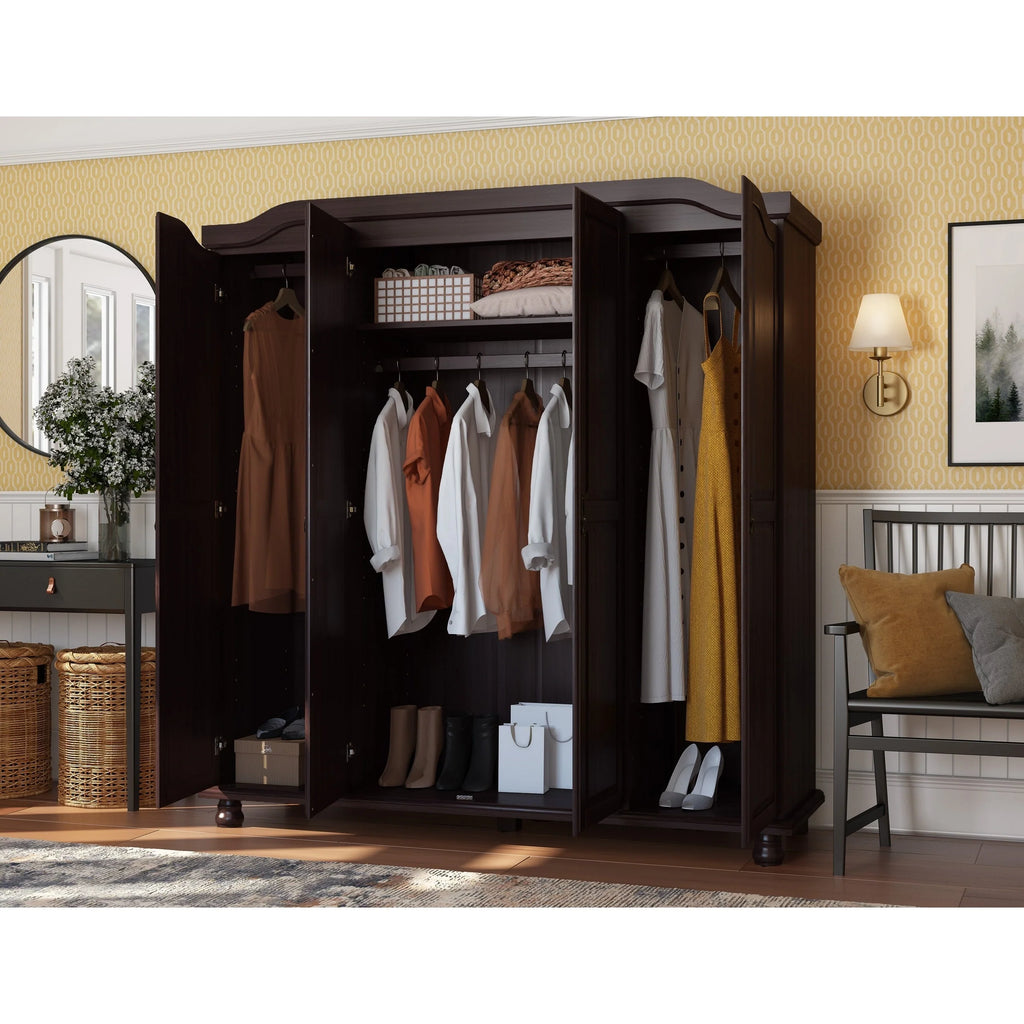 Palace Imports Armadio Kyle a 4 Ante in 100% Legno Massello con Ante in Legno Massello o a Specchio