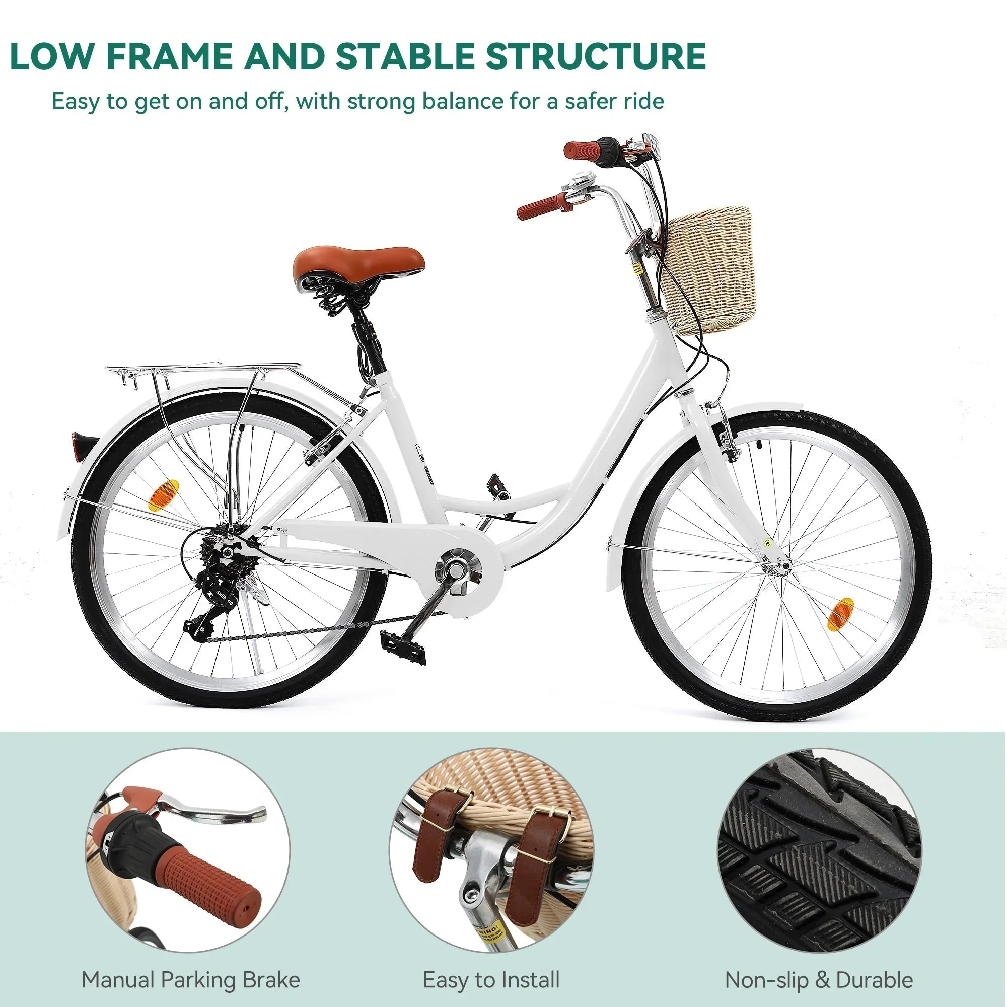 Moasis24/26 Bicicletta Cruiser a 7 velocità Regolabile con Telaio Ribassato, per Pendolari