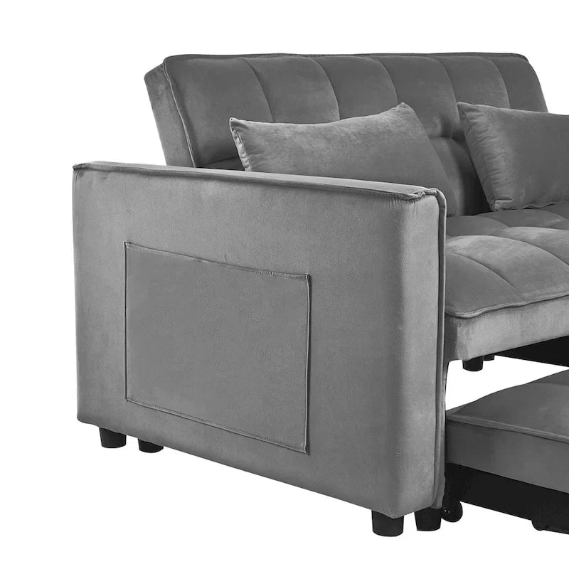 Divanetto Futon Moderno in Velluto con Schienale Reclinabile e Tasche, 2 Posti - Grigio Scuro / Grigio Chiaro / Blu / Nero