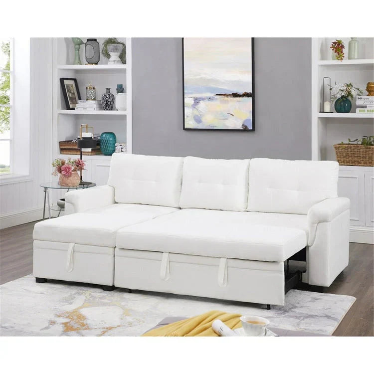 Divano componibile convertibile reversibile con letto estraibile, chaise longue con contenitore nascosto e gambe durevoli