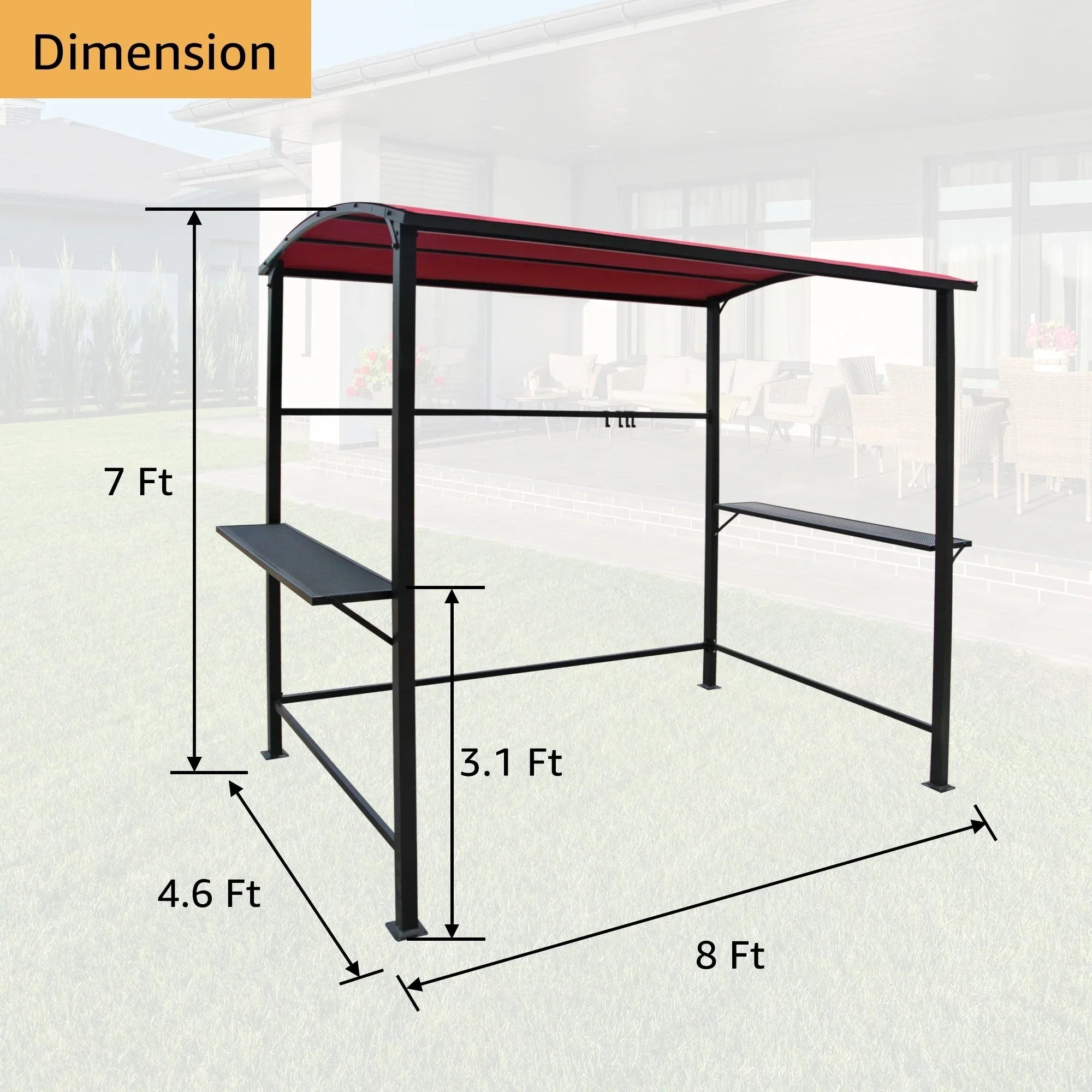 Gazebo da esterno con struttura in acciaio 1,5 x 2,4 m con tettoia per barbecue