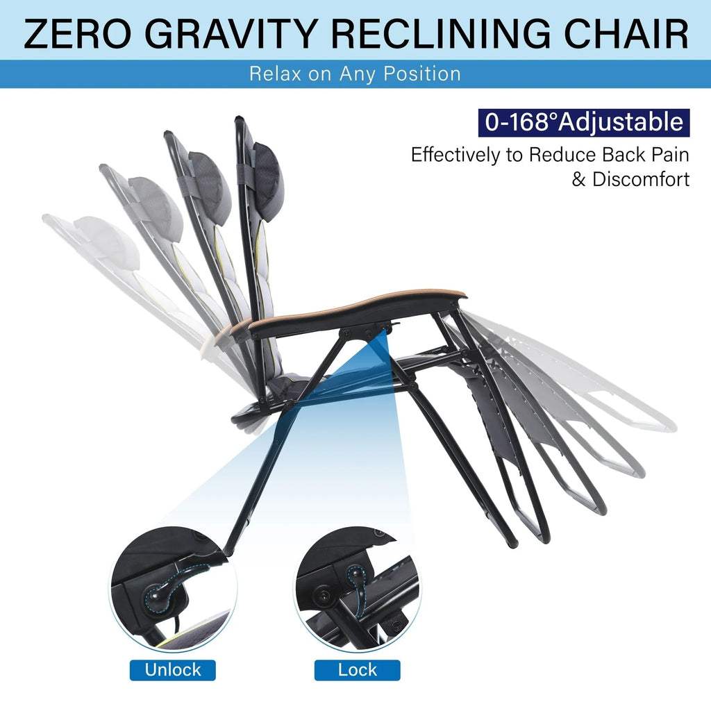 Sedia a sdraio oversize XL imbottita con gravità zero, bracciolo più largo, reclinabile regolabile con portabicchieri - N/D