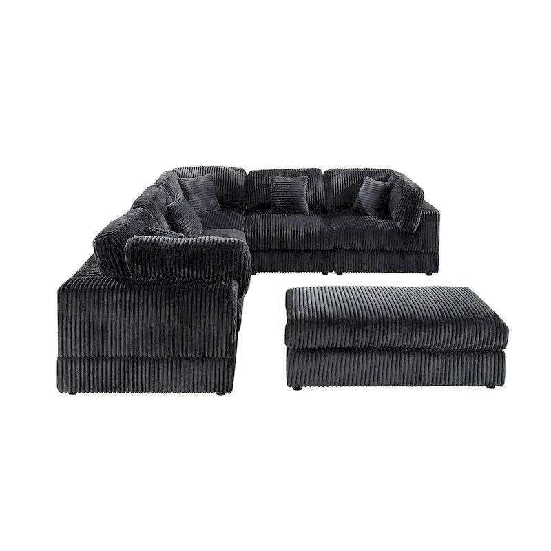 Divano Sezionale Modulare a L in Corduroy, 6 Pezzi Oversize, Combinazione Fai da Te