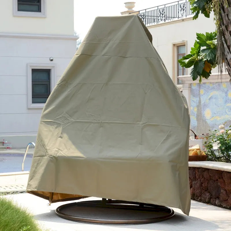 Sedia sospesa a dondolo a forma di uovo con supporto in metallo, telaio in vimini e cuscino – Beige / Blu antracite / Bianco / Blu / Bianco antico / Marrone / Tela, 2 posti