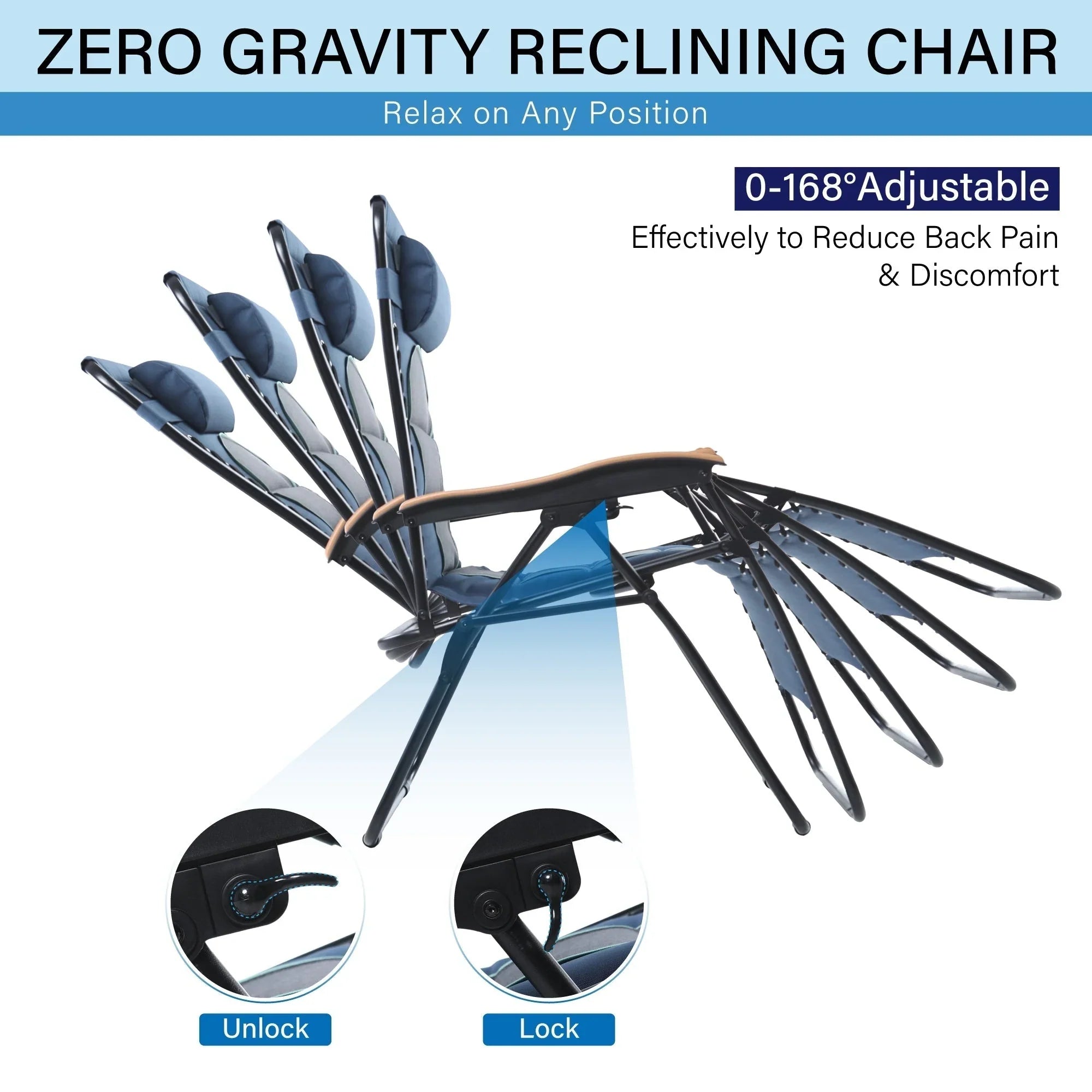 Sedia a sdraio oversize XL imbottita con gravità zero, bracciolo più largo, reclinabile regolabile con portabicchieri - N/D
