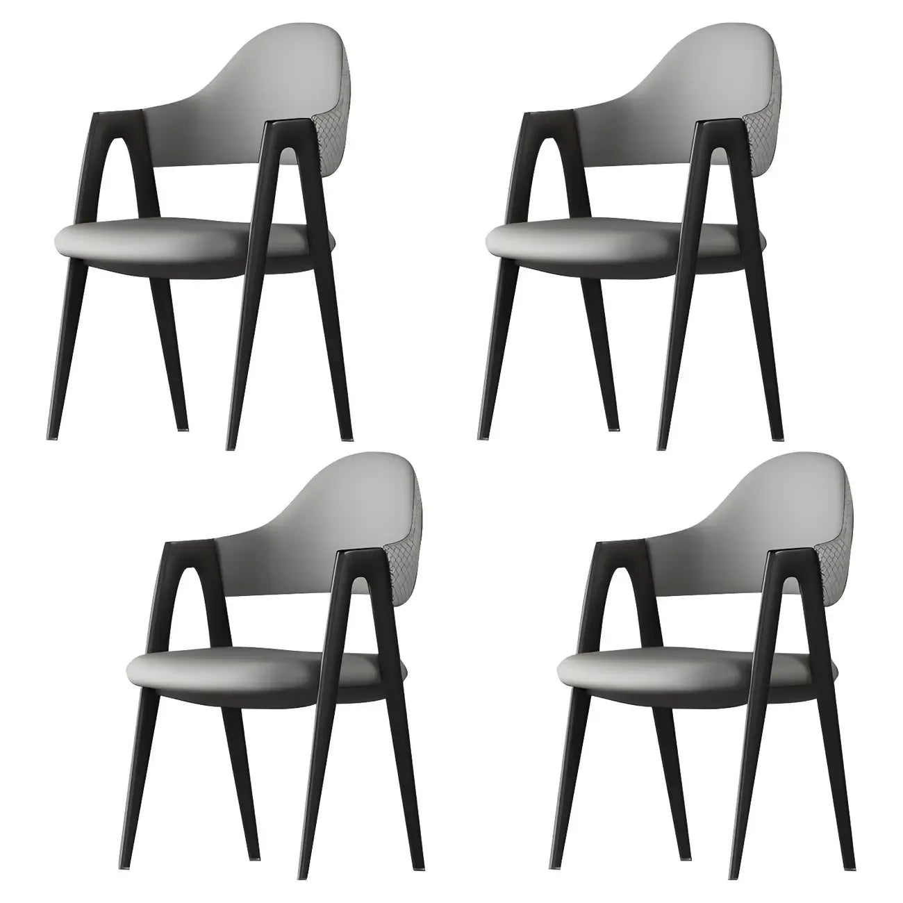 Sedia da pranzo moderna in pelle con braccioli e schienale ricurvo aperto