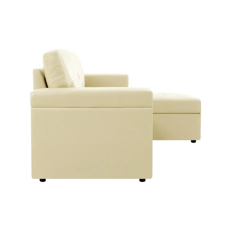 Divano componibile convertibile reversibile con letto estraibile, chaise longue con contenitore nascosto e gambe durevoli