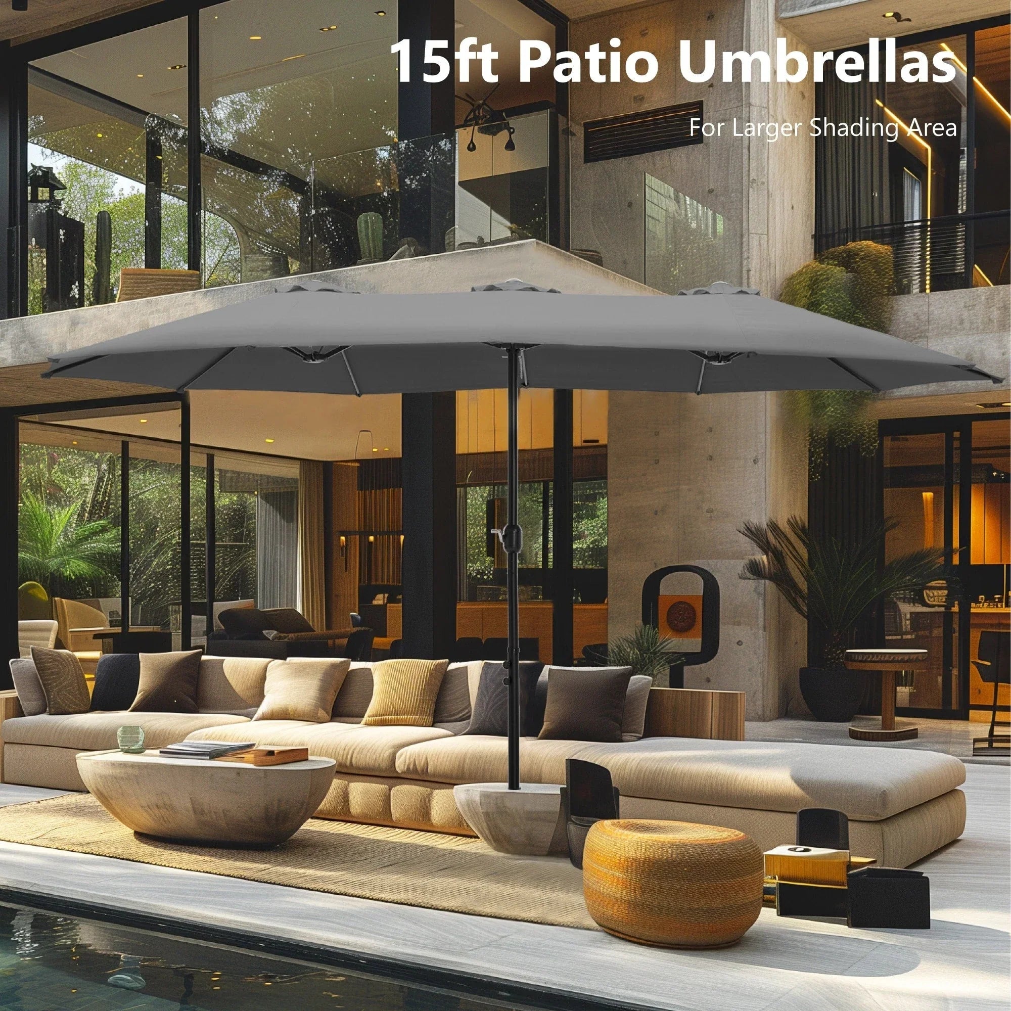 MAISON ARTS Ombrellone Doppio da 4,5 m, Extra Large, per Patio, con Base Inclusa