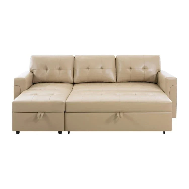 Divano componibile convertibile reversibile con letto estraibile, chaise longue con contenitore nascosto e gambe durevoli