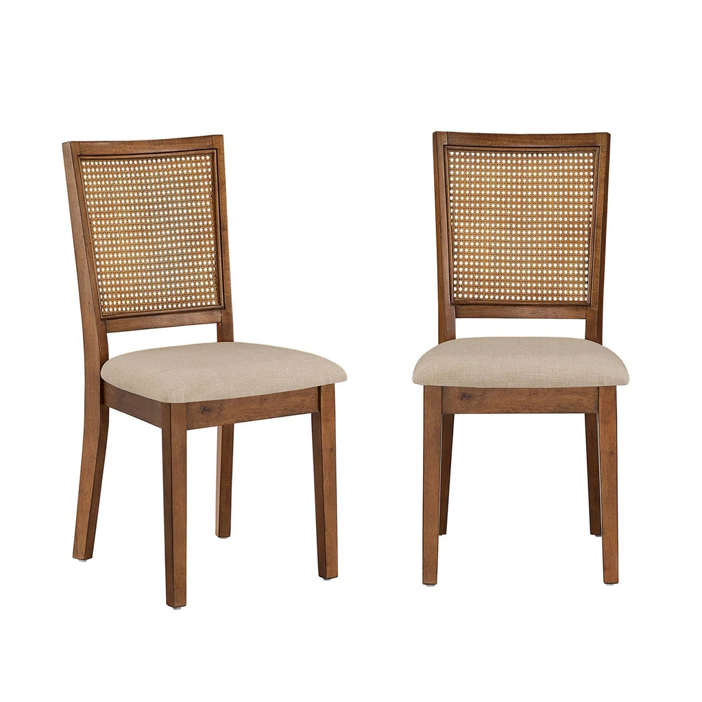 Sedie da pranzo Ronda in lino beige con schienale in rattan (set da 2)