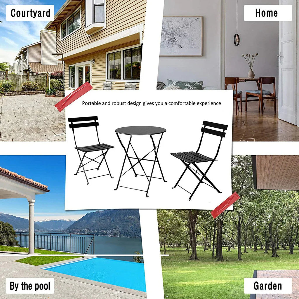 Set bistro pieghevole in metallo da 3 pezzi, set conversazione resistente alle intemperie per esterni/interni, per patio, cortile, giardino
