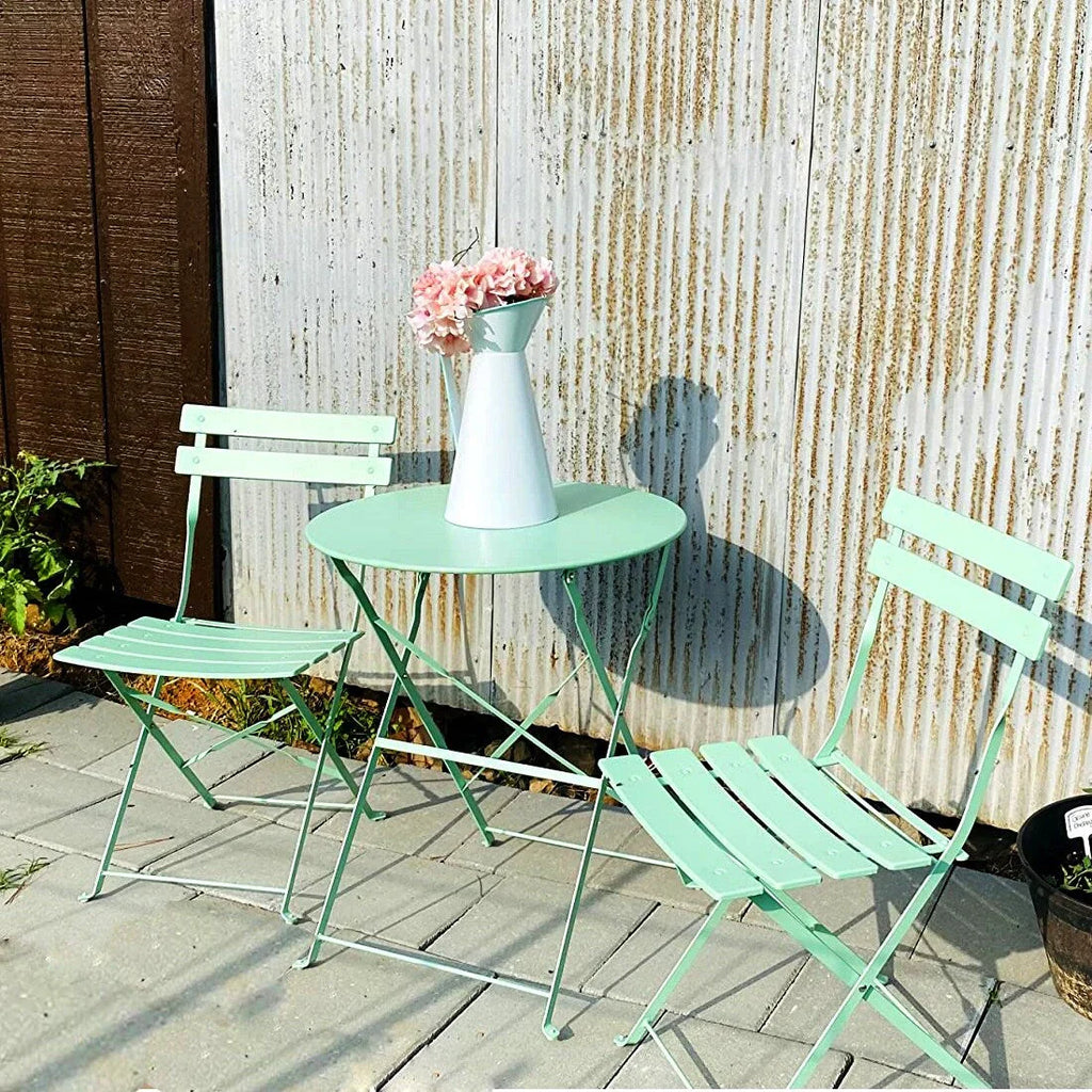 Set bistro pieghevole in metallo da 3 pezzi, set conversazione resistente alle intemperie per esterni/interni, per patio, cortile, giardino