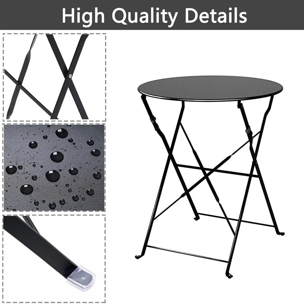 Set bistro pieghevole in metallo da 3 pezzi, set conversazione resistente alle intemperie per esterni/interni, per patio, cortile, giardino