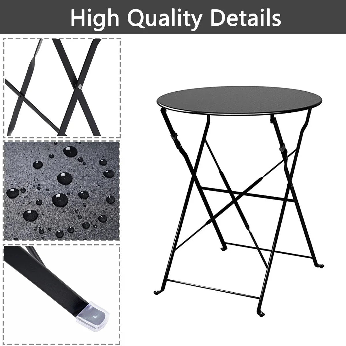 Set bistro pieghevole in metallo da 3 pezzi, set conversazione resistente alle intemperie per esterni/interni, per patio, cortile, giardino