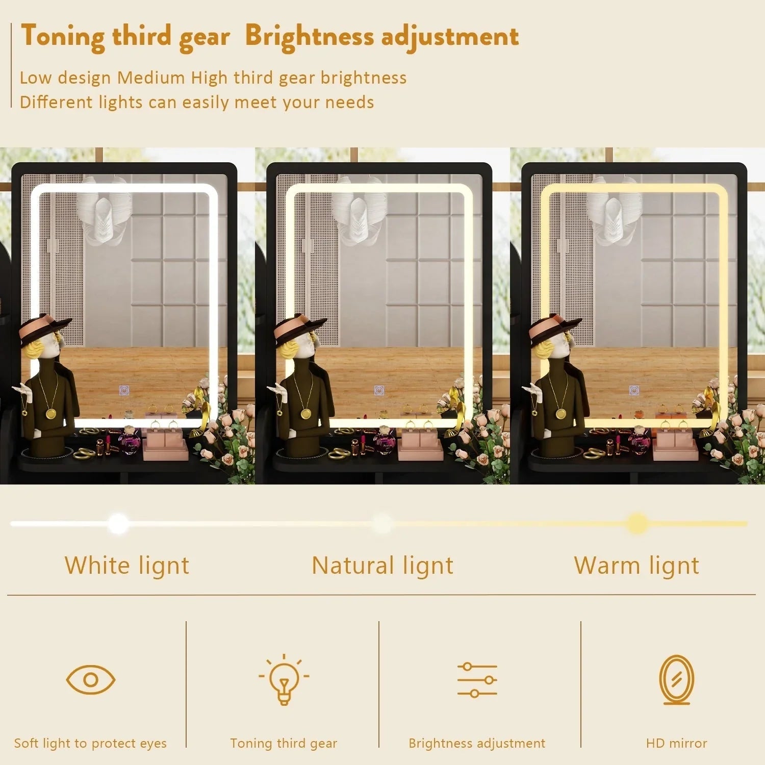 Tavolo da Trucco con Luci a LED, Specchio e Sgabello