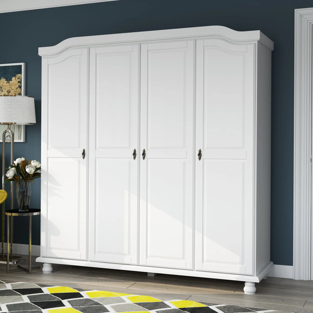 Palace Imports Armadio Kyle a 4 Ante in 100% Legno Massello con Ante in Legno Massello o a Specchio