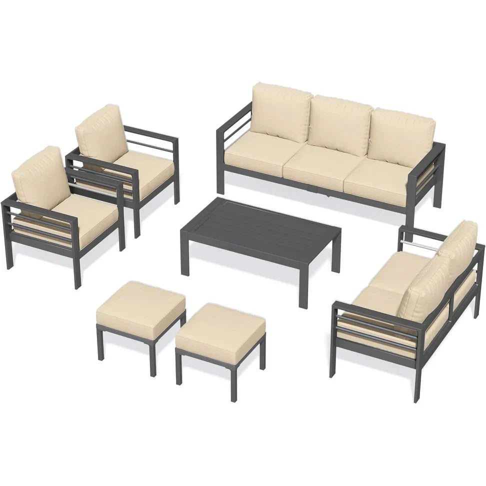 AECOJOY Set di mobili da giardino a 7 pezzi in alluminio Set da conversazione per esterni