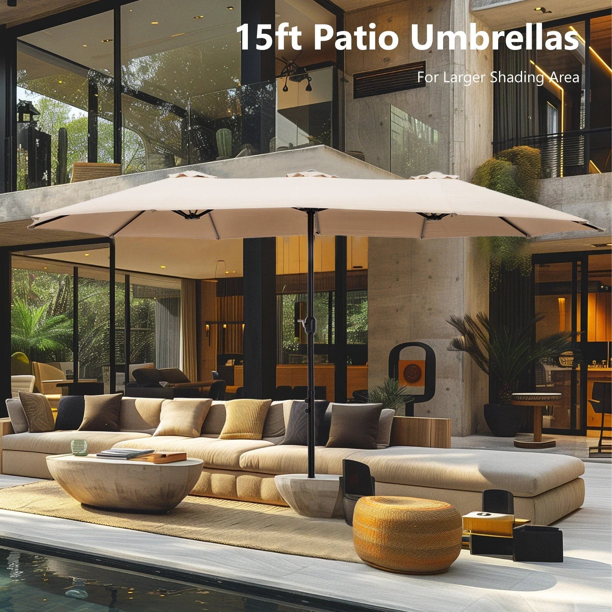MAISON ARTS Ombrellone Doppio da 4,5 m, Extra Large, per Patio, con Base Inclusa