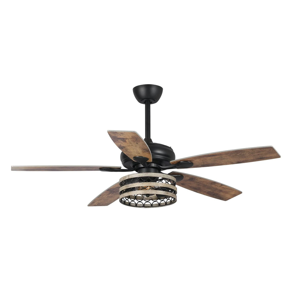 Ventilatore da soffitto da 52 pollici Farmhouse Driftwood a 5 pale, nero, con gabbia, con telecomando