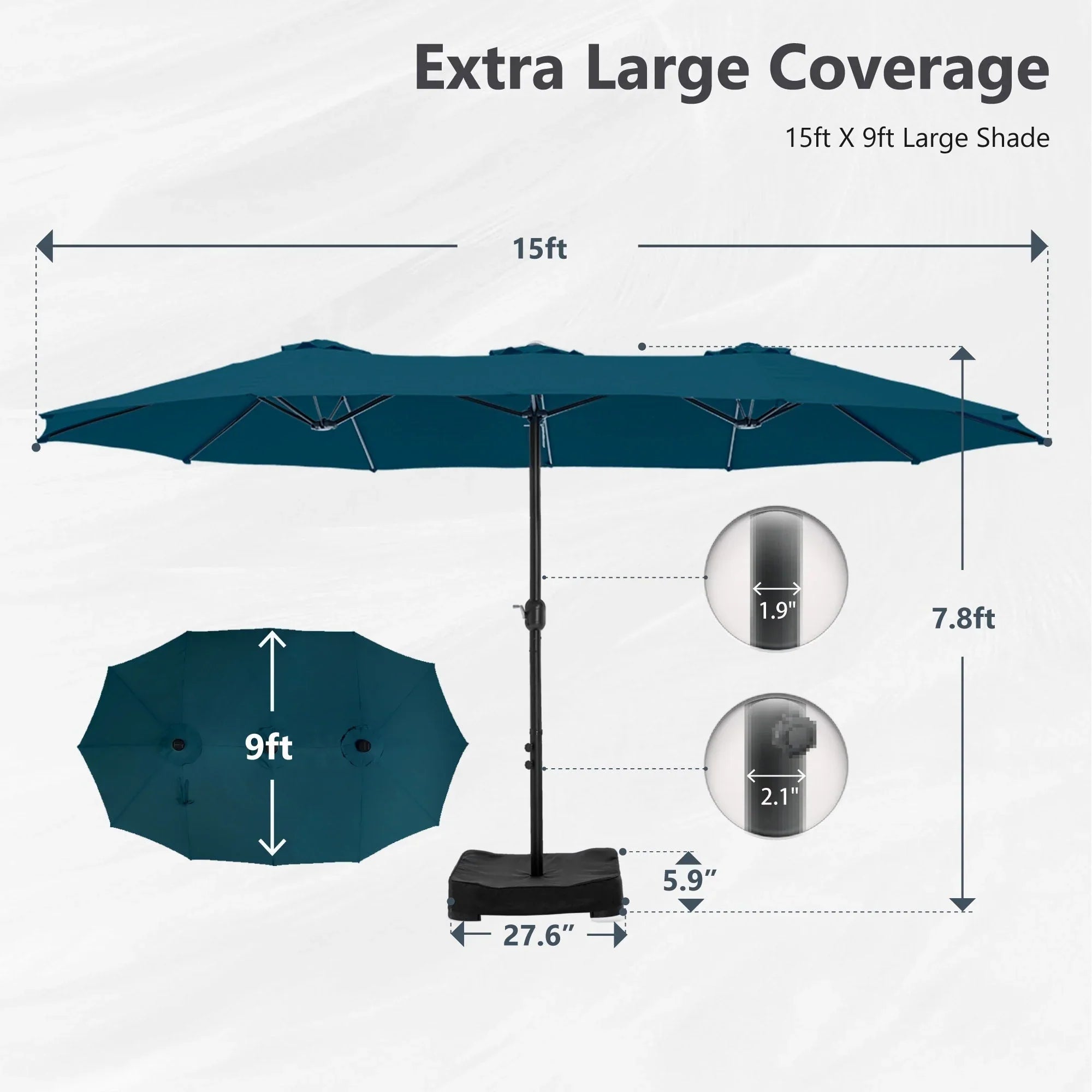 MAISON ARTS Ombrellone Doppio da 4,5 m, Extra Large, per Patio, con Base Inclusa